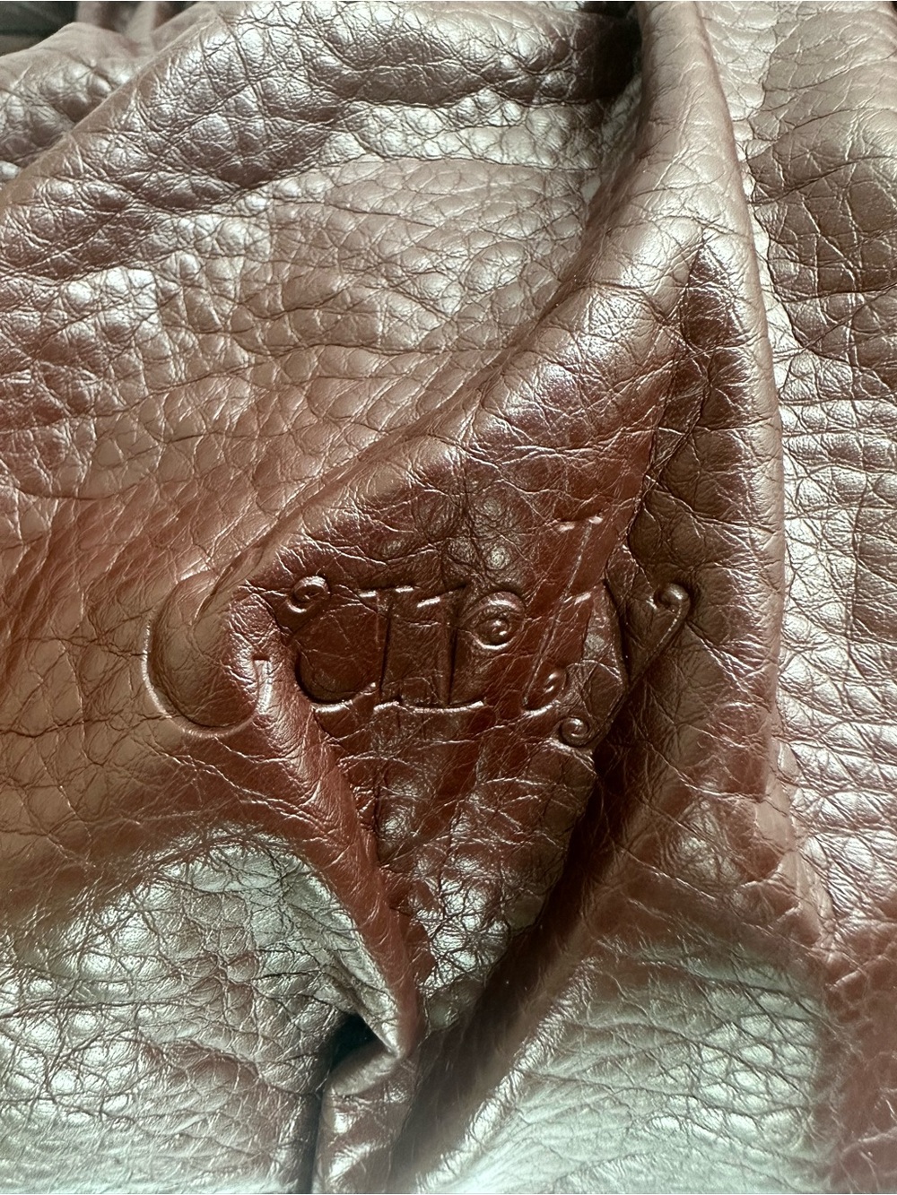 Vintage Curly Brown Genuine Leather Ruched Hobo Bag 3D Flower Detail Y2K - Picture 3 of 7